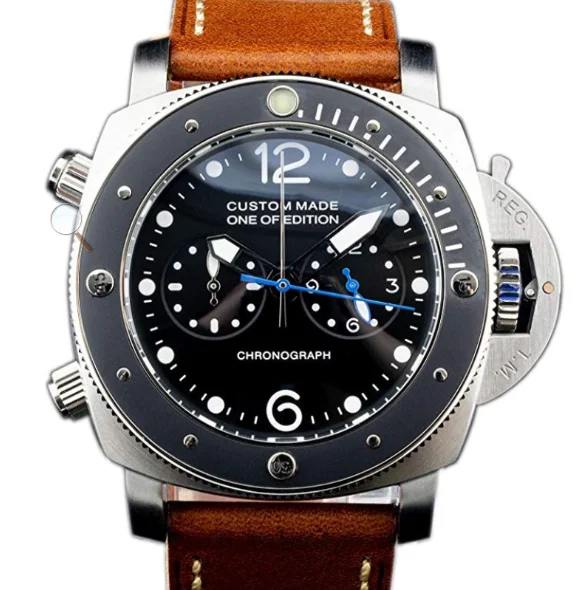 Мужские кварцевые часы с хронографом и кожаным ремешком 47 мм|Кварцевые мужские