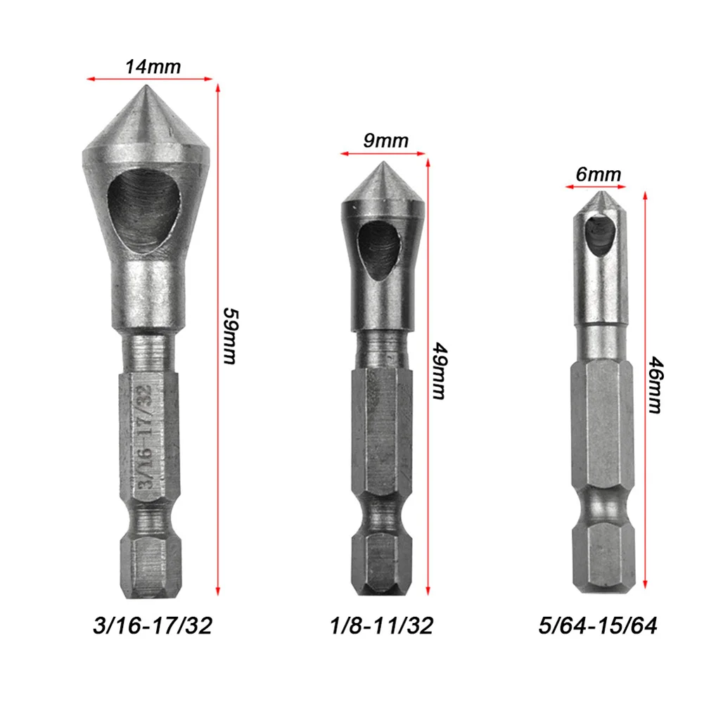 

3-Piece Countersink Drill Bit 90-Degree 1/4" Shank Ball Bearing Punch Tool Set Woodworking Tool