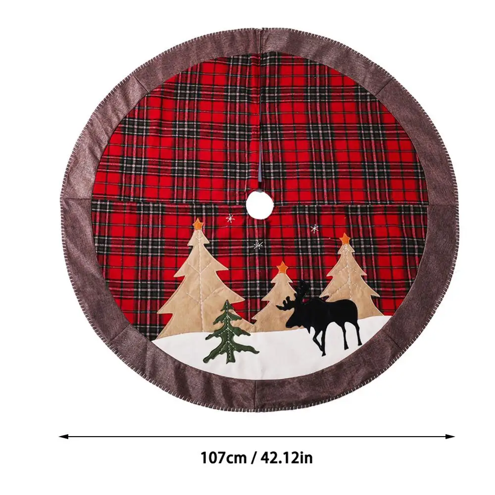 

42inch Christmas Xmas Tree Skirt Elk Flower Lattice for Holiday New Year Tree Ornaments Skirt Party Home Decoration