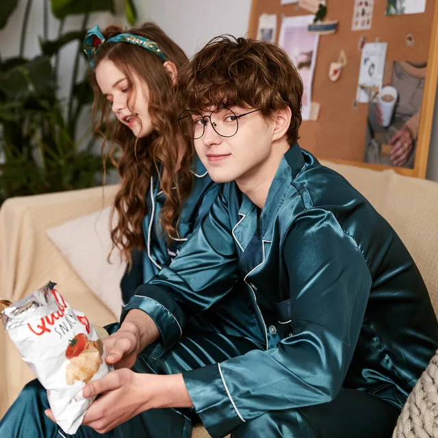 Новый Пижамный комплект для мужчин и женщин атласные шелковые пижамы домашняя