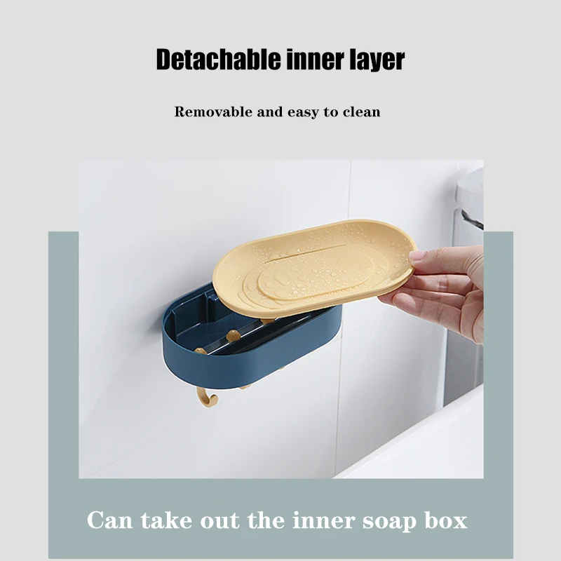 

Drain Soap Box Multifunctional Punch-free Wall Hanging Storage Rack Removable Holder for Bathroom Kitchen HANW88