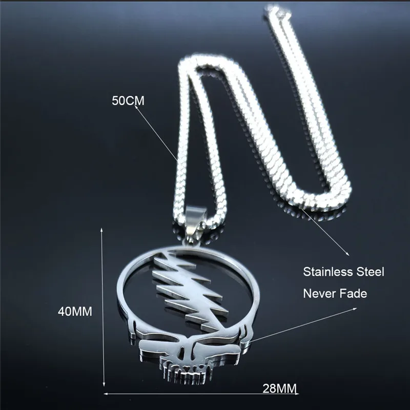 AFAWA Grateful Dead Skull Stainless Steel Chain Necklace for Men/Women Silver Color Jewelry cadenas mujer N4206S03 | Украшения и