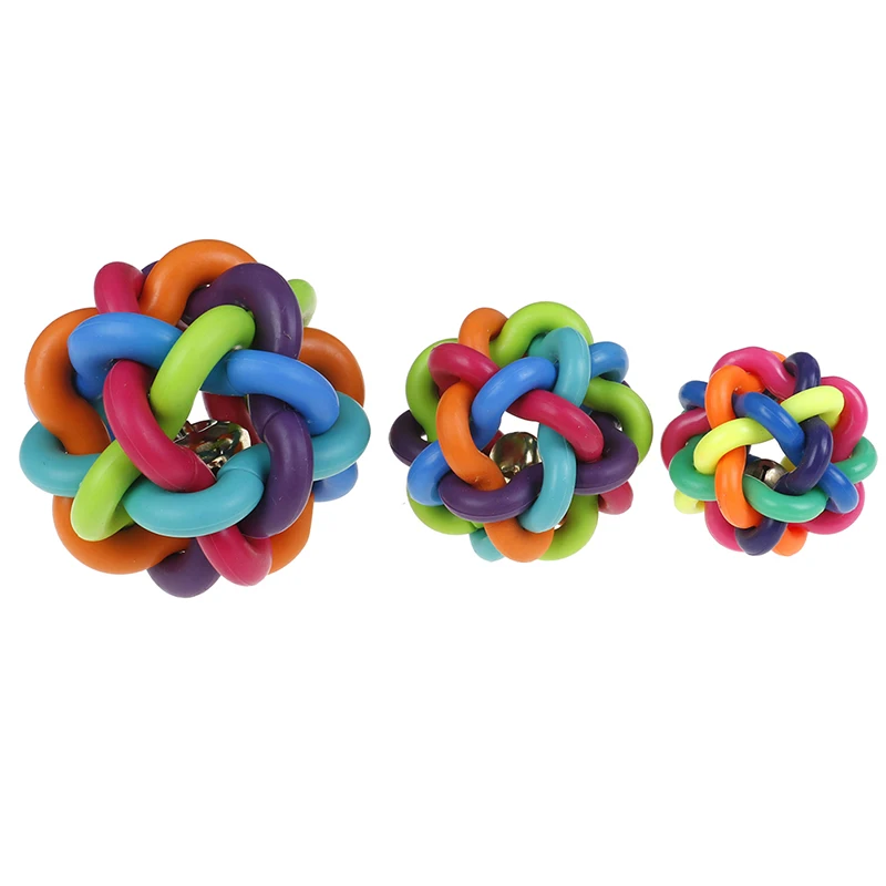 1x Colorful Rubber Ball Interactive Pet Dog Cat Toy With Bell Rainbow Pets Puppy 6 /7.5/9.5cm | Дом и сад