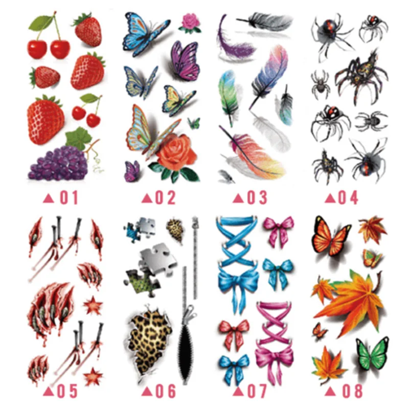 Временные татуировки для боди арта набор 3D Поддельные взрослых и детей бабочка