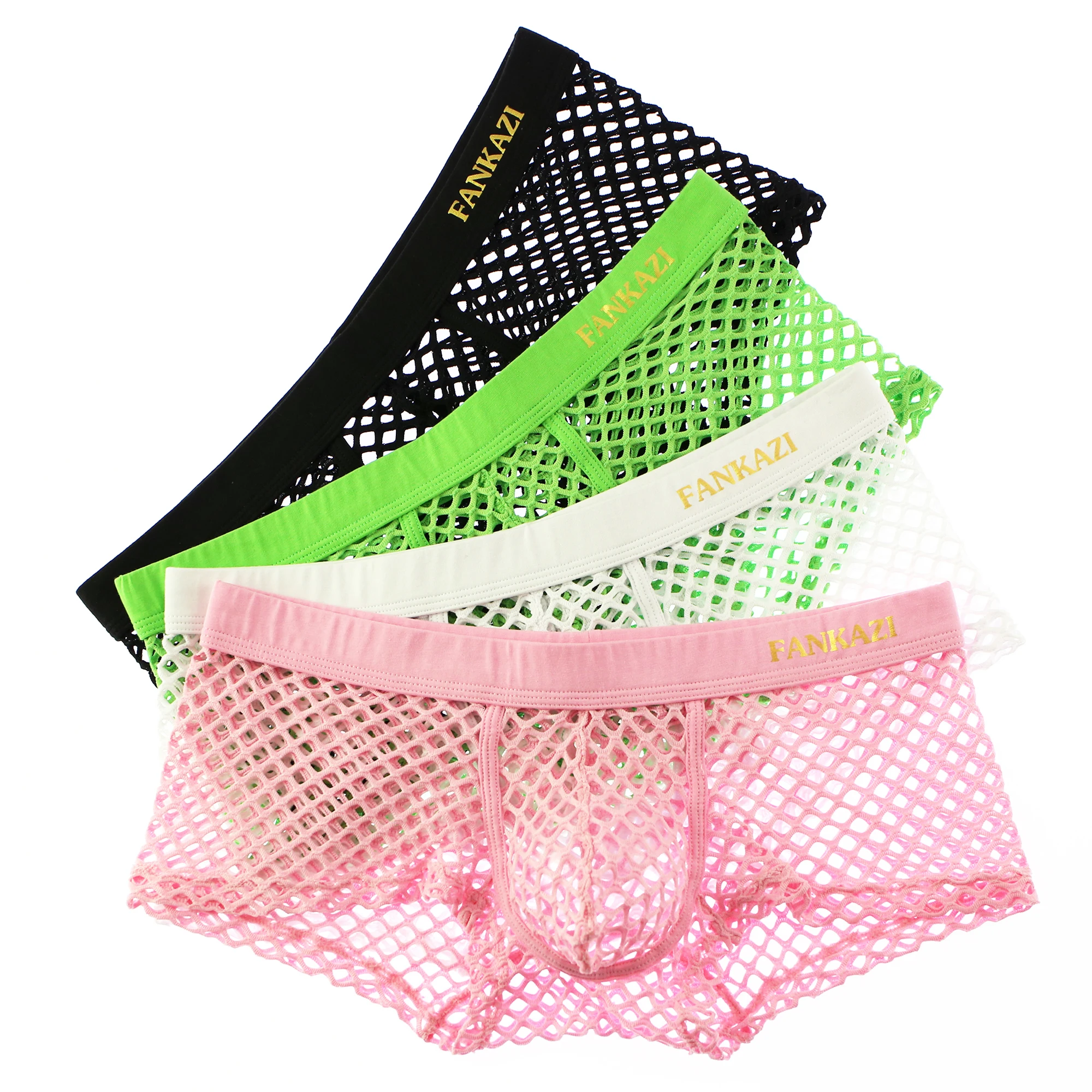 

Mens Fishnet See Through Boxers Underwear Hollow Out Breathable Trunk Transparent Shorts Masculina Gay Underpants Bikini XL
