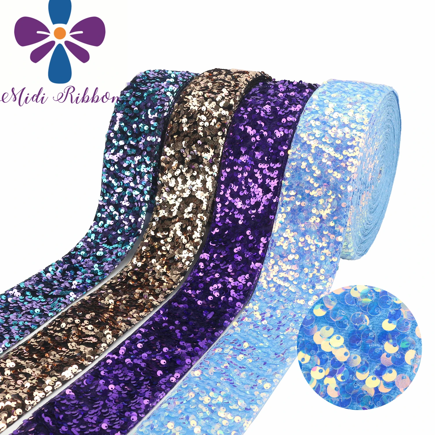 3 Inch 75mm 25 Yards/Roll Sequined Velvet Ribbon DIY Holiday Cheer Hair Bow Material Handmade Clothes Decoration Accessories