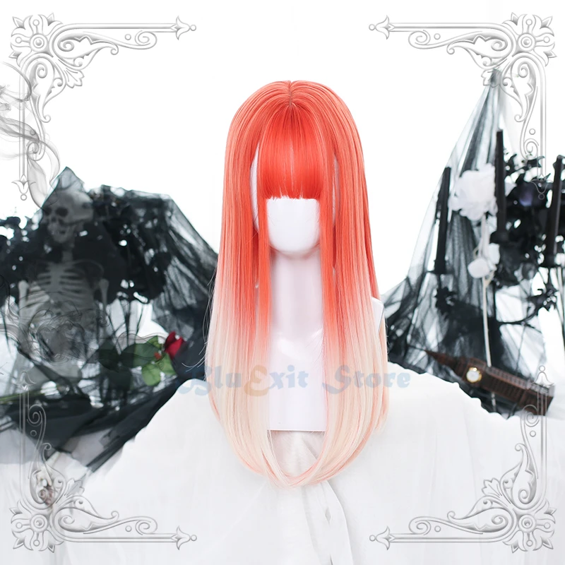 

Gradual Orange Pink Lolita Wig Harajuku Fairy Cosplay Bangs Straight Long Sweet Fringe Adult Girls Yellow Beige Synthetic Hair