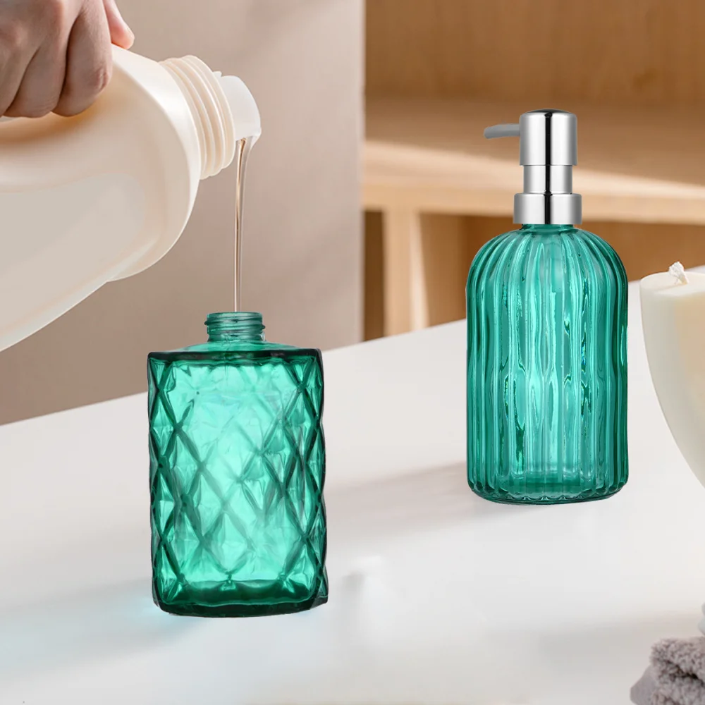 

2pcs Transparent Glass Shower Bottles Empty Press Lotion Storage Bottle