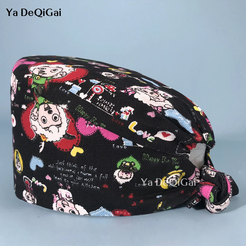 

Multicolor pure cotton breathable men and women surgical cap cartoon printing beauty salon nursing cap wholesale Dentist hat new