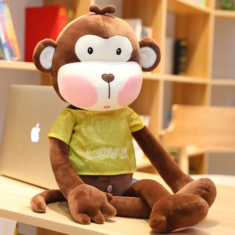 

Candice guo! cute plush toy lovely cartoon shy monkey love T-shirt long body monkey soft doll bug pillow birthday Christmas gift
