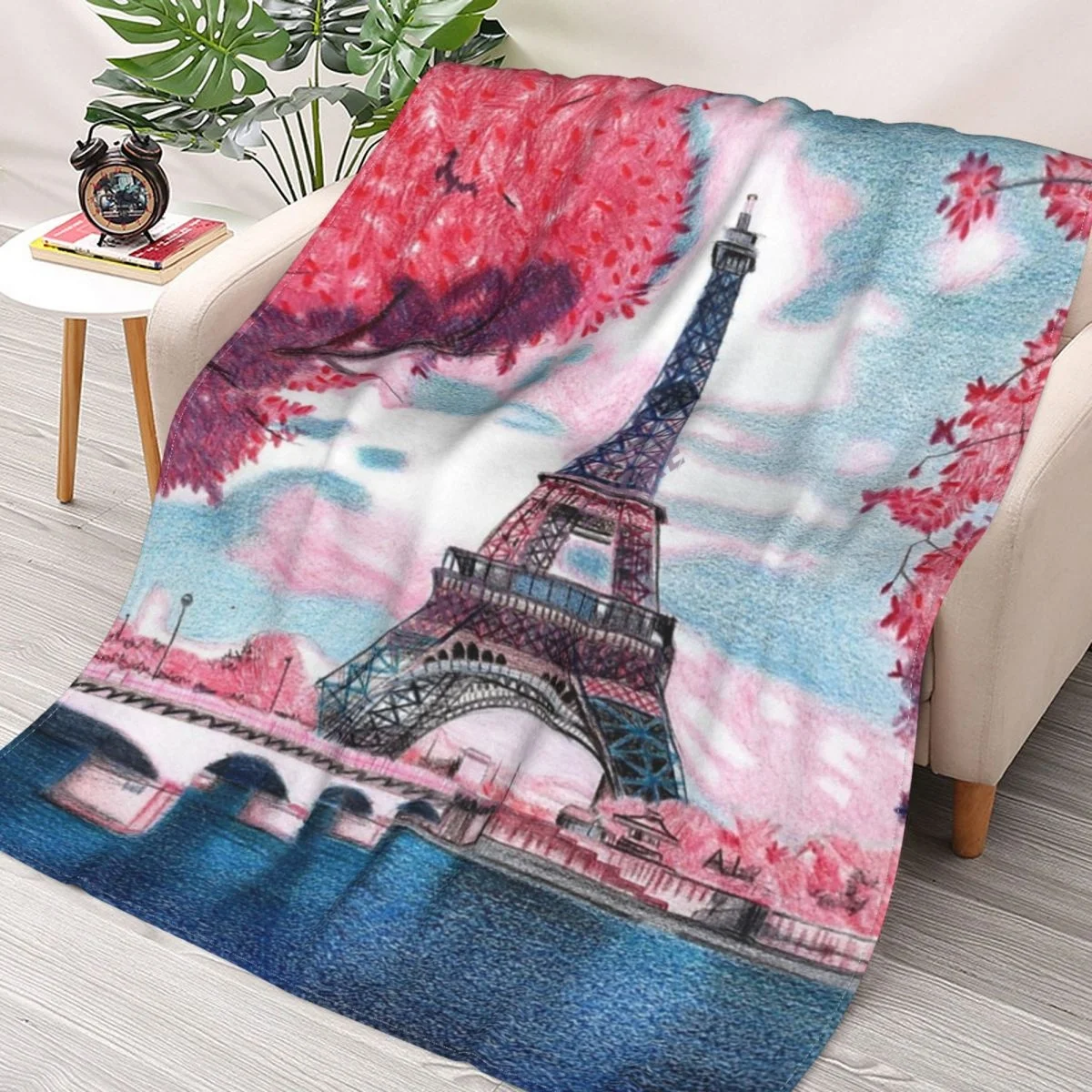 

A Sunset In Front Of The Eiffel Tower Throw Blanket Sherpa Blanket cover Bedding soft Blankets