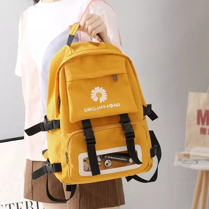 

Waterproof School Bags for Teenage Girls Cute Flowers Backpack Women yellow Oxford Bookbags Student Schoolbag Transparent Pouch