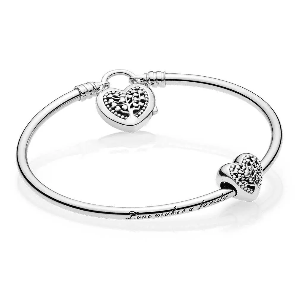 

100% 925 Sterling Silver Bracelet Limited Edition Flourishing Hearts Bangle Bracelet Gift Set Fit European Charms Diy Jewelry