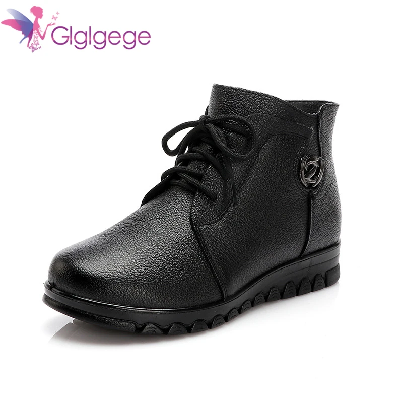 

Cowhide Plus Velvet Wool Snow Boots Winter Leather Short Boots Women Cotton Shoes Non-Slip Comfortable Soft Flat Mother Shoes