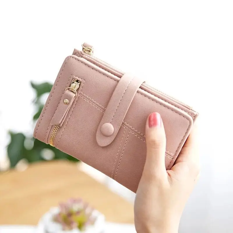 

Wallets Women's Short 2021 New Multifunctional Solid Color Stitching Buckle Multi-Card Position Coin Purse Korean Ladies wallets