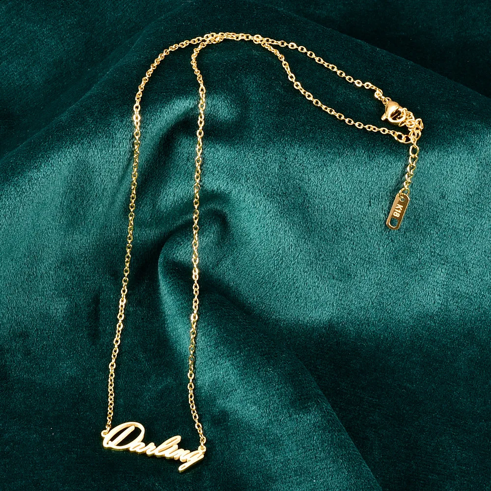 

Romantic Darling letter Stainless Steel Necklace Statement Gold Metal Chain Necklace Pendant Nameplate Gift for Women New