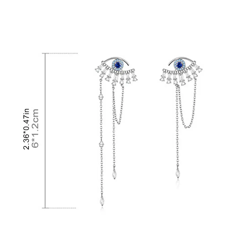Earrings Sterling Silver 925 Blue Eye Creative Exaggerated Tassel Long Rhinestone Eyes Temperament Jewelry | Украшения и