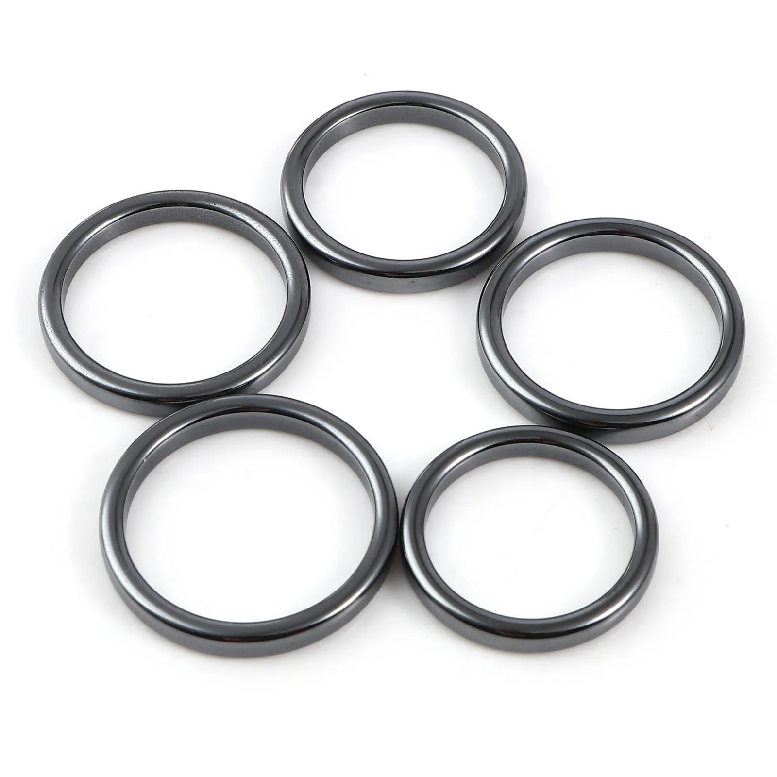 

3mm Hematite Unadjustable Arc Rings Black Circle Ring For Women Men Party Club Fashion Jewelry16.5mm-19.8mm(US Size 6-10),5PCs