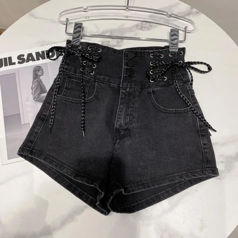 

2021 Summer Sexy Denim Shorts New Women Slim Fit Pants Back Hollow Out High Quality Waist Tight Female Elastic Short Jeans