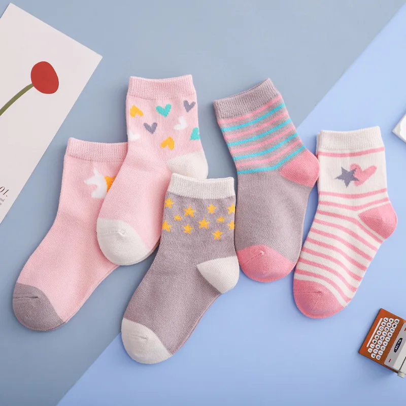 5 par/lote de calcetines de punto de algod&oacute;n con tira de estrellas para ni&ntilde;os y ni&ntilde;as, medias cortas c&aacute;lidas de A&ntilde;o Nuevo para ni&ntilde;os y mujeres-1