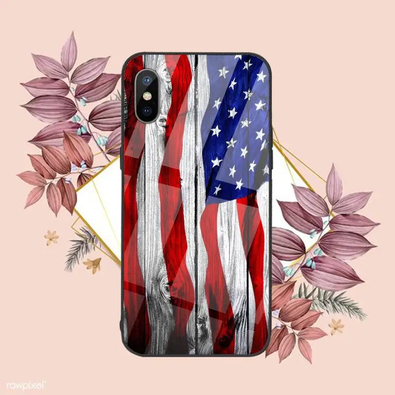 

America USA Flag Phone Case Tempered glass For iphone 6 6S 7 8 plus X XS XR 11 12 mini PRO MAX