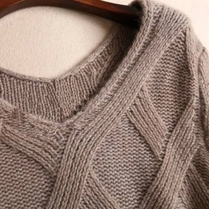 Женский свитер из чистого кашемира толстый с V-образным вырезом пуловер вязаная