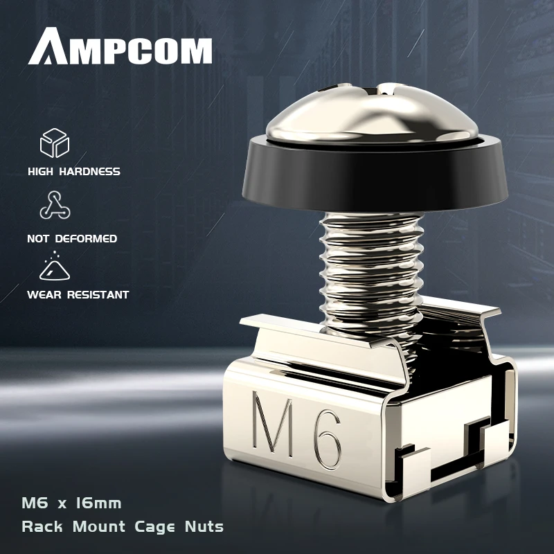 

AMPCOM M6 x 16mm Rack Mount Cage Nuts, Screws and Washers for Rack Mount Server Cabinet, Rack Mount Server Shelves, Routers