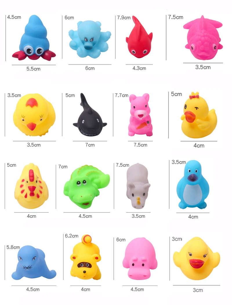 

10Pcs/Set Cute Baby Bath Wash Play Animals Soft Rubber Float Sqeeze Sound toys for baby GYH
