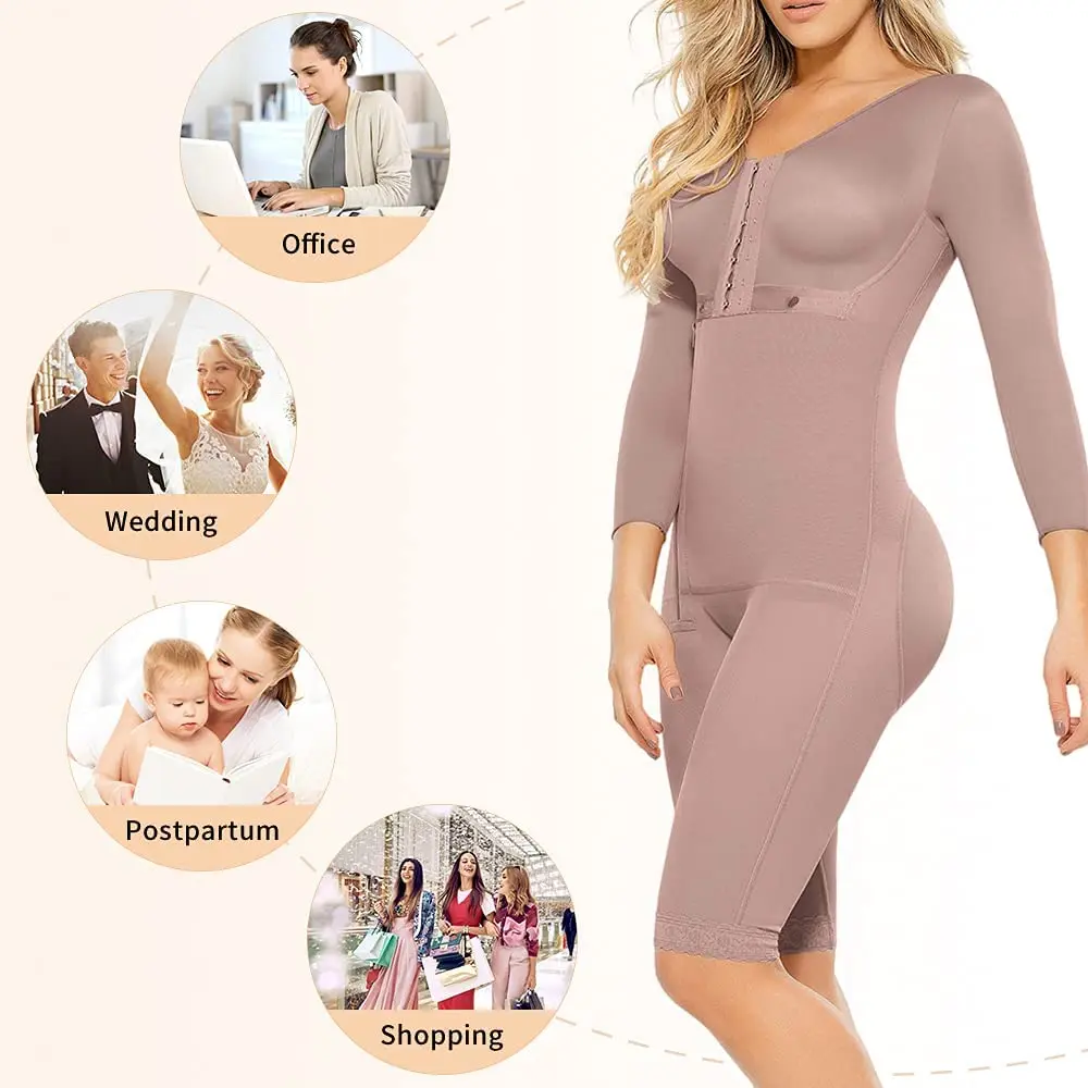 Women's Body Shaper Skims fajas Side Zipper Long Sleeve Tummy Control Corsetto Hyper Compression Gorset Shapewear Postoperative