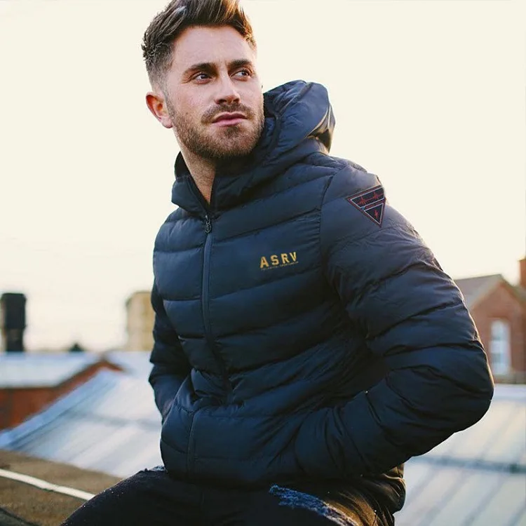 Winter Men's Hooded Full Zip Warm Cotton Sports Bomber Jackets Muscle Fit Fashionable Tide Casual Coat - Цвет: navy with letter