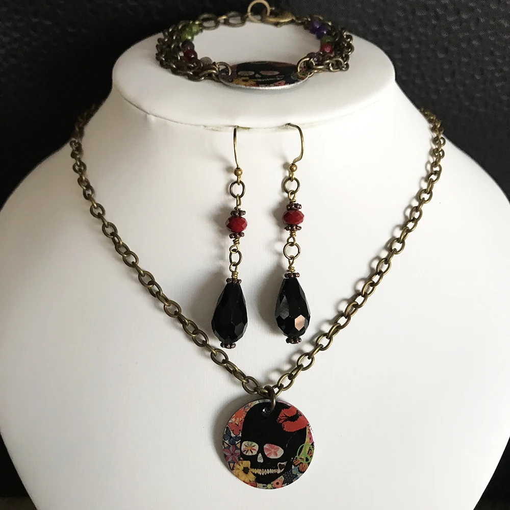 VJ Модные ручной работы винтажные аксессуары из трех частей ожерелье серьги