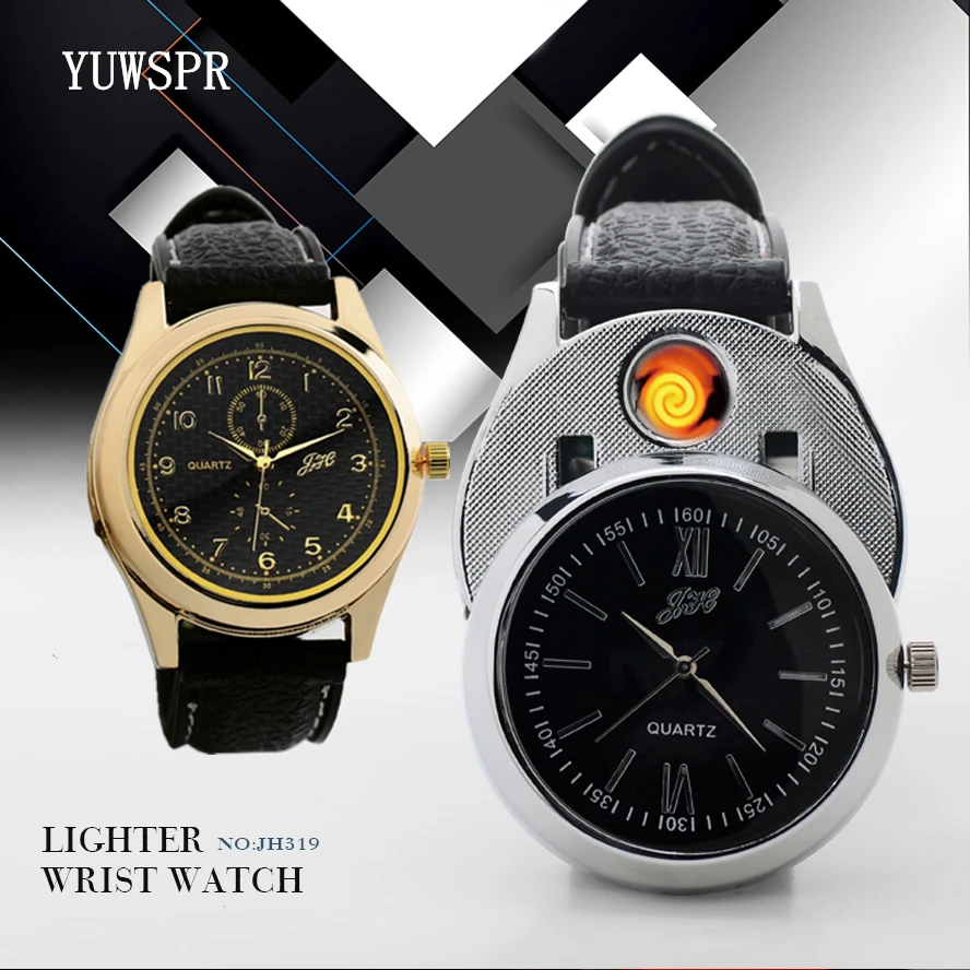 

Men Quartz Watch Lighter USB Charge Outdoor Sport Watches Fashion Retro Wristwatches Creative Cigarette Lighter Man Clock JH319
