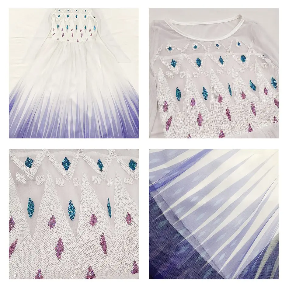 

MUABABY New Elsa 2 Princess Costume for Girls Long Sleeve Sequin White Gown with Cloak Children Snowflake Halloween Party Dress