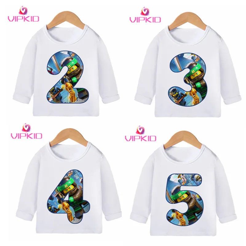 Детская футболка Ninjago с длинным рукавом и принтом цифр на день рождения подарок