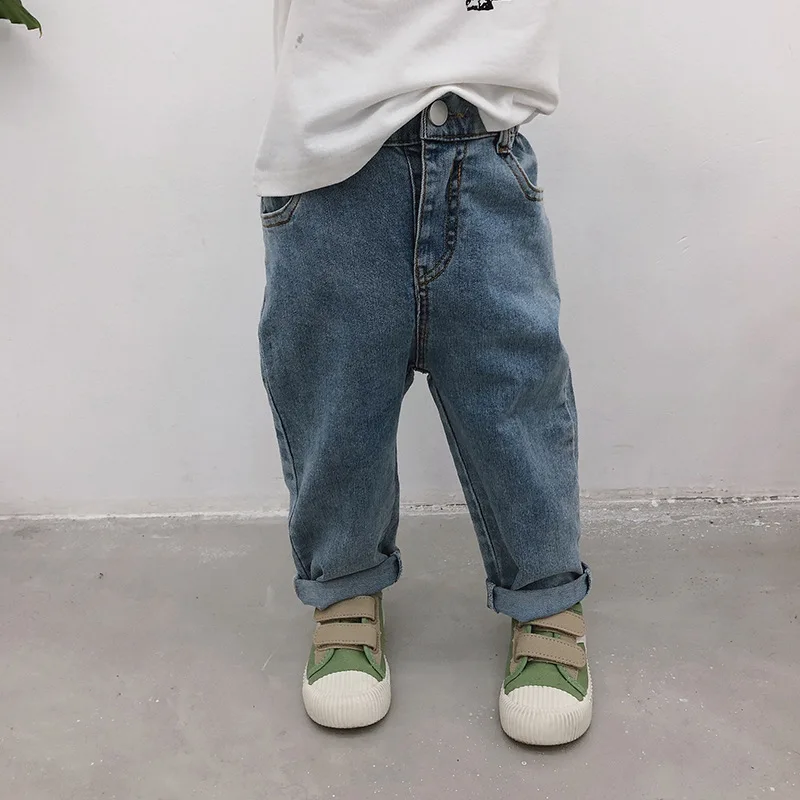 Осенние детские повседневные джинсы для мальчиков и девочек универсальные