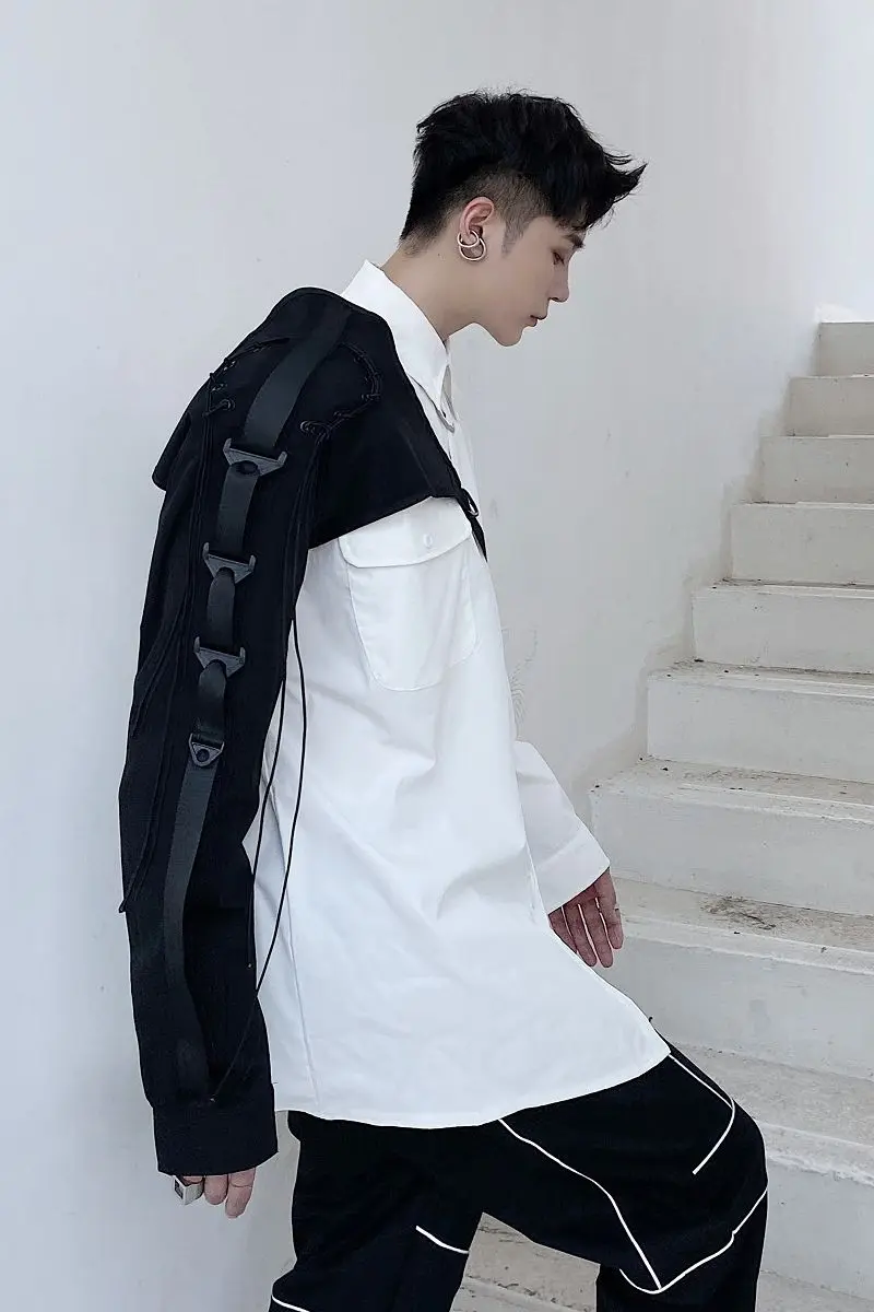 

The New Harajuku T Shirt Of The Dark Hip-hop Personality Long-sleeved Tooling Vest Hair Stylist With Trendy Stage Costumes Tops