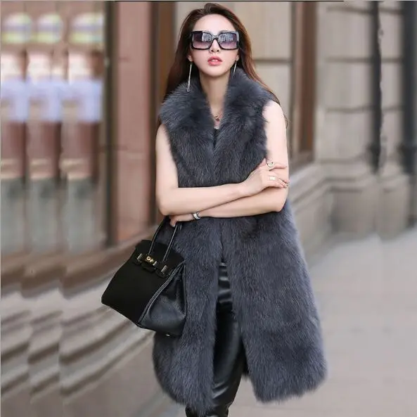 Пушистый роскошный имитация жилет из лисьего меха Femme длинный стиль 2019 новый