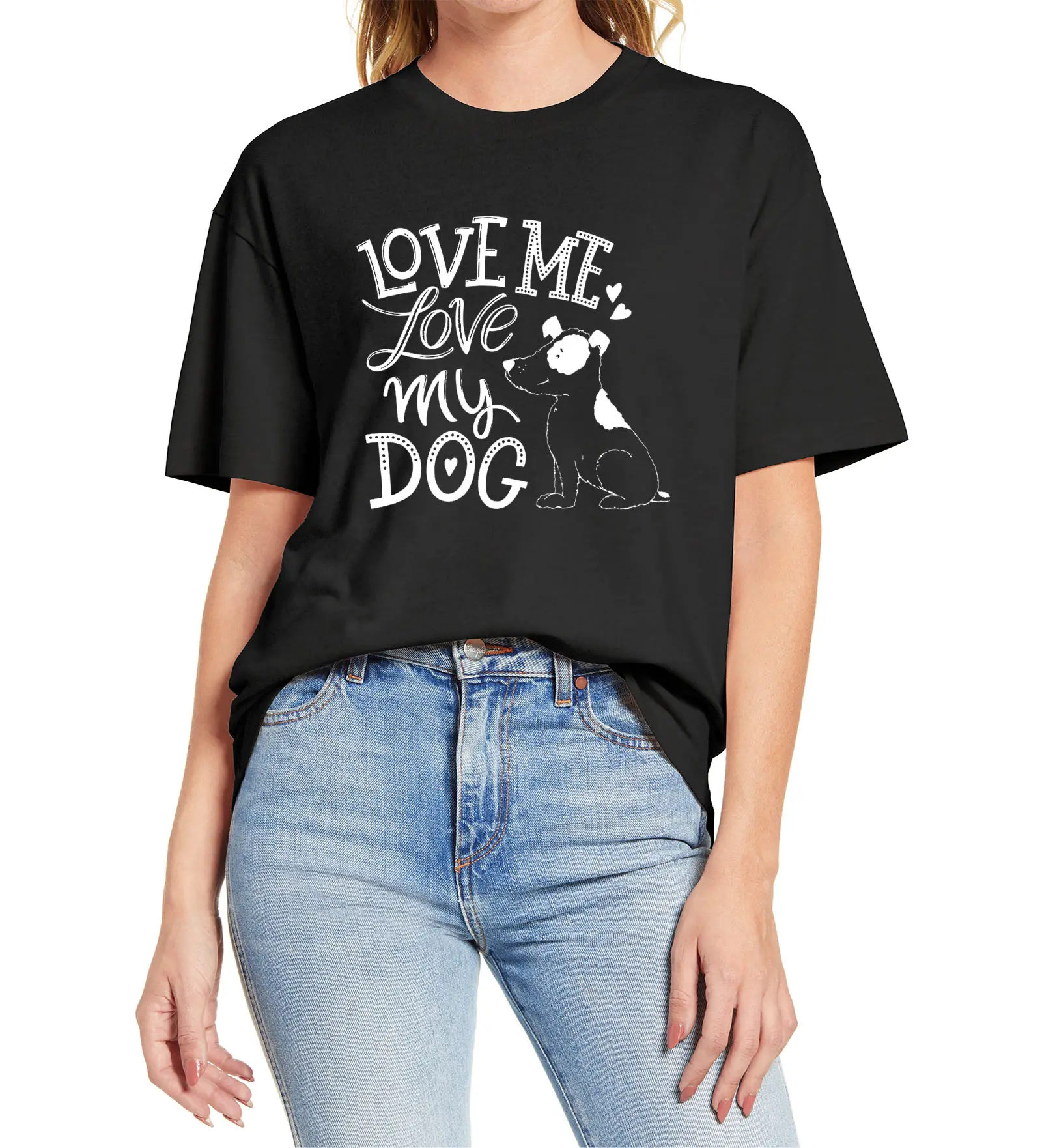 

Женская хлопковая Футболка с принтом Love Me My Dog, с коротким рукавом