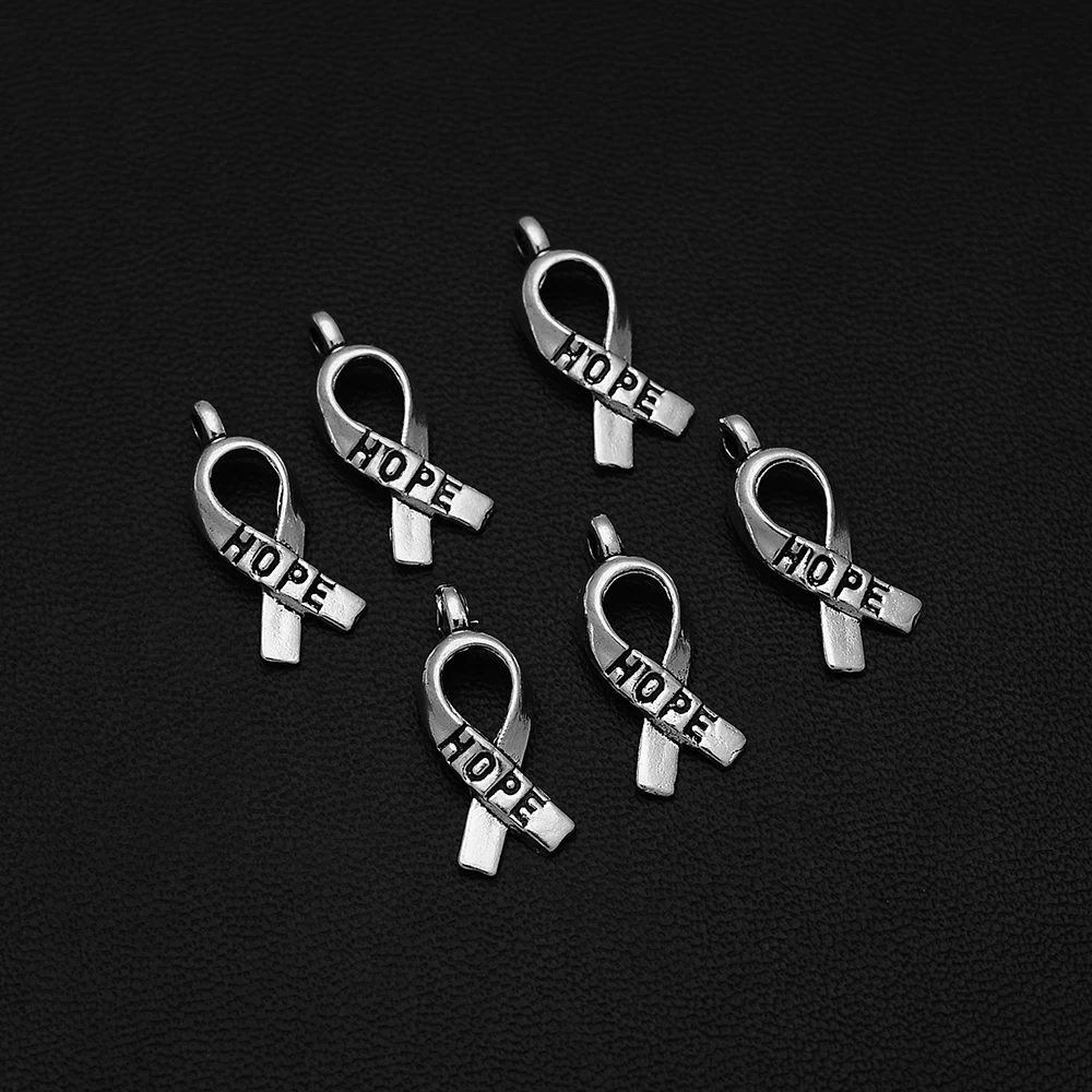 

35pcs/Lots 8x19mm Antique Silver Plated Hope Cancer Charms Autism Ribbon Pendants For Diy Creation Jewelry Making Accessories
