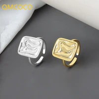 qmcoco silver color party rings for women square out simple wave pattern creative designwomen trendy jewelry gifts