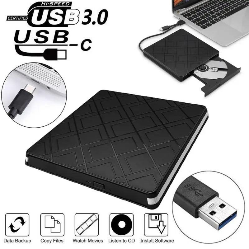 

Новый USB 3,0 Ультра-тонкий внешний горелка тип-c двойной интерфейс черный портативный CD диск 5G скорость передачи DVD горелка для ПК ноутбука