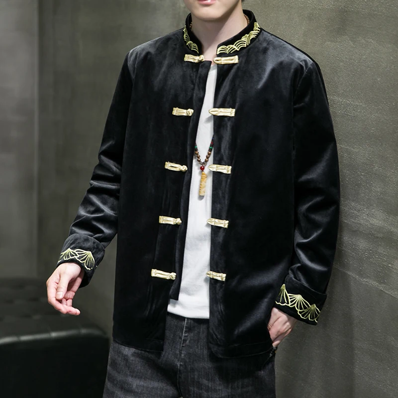 

2021 Chinese Style Embroidery Jacket Male Loose Buckle Tang Suit Improved Hanfu Autumn Men's Casual Corduroy Jacket Men