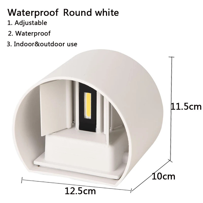 IP65 Round white IP65 светодиодный водонепроницаемый настенный светильник 12 Вт для помещений и улицы, регулируемый настенный светильник для двора, крыльца, коридора, спальни, настенный светильник - Цвет абажура: IP65 Round white
