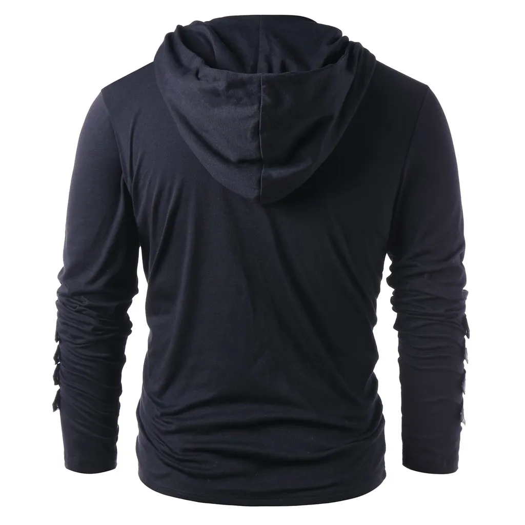 2019 Drawstring кожа Лоскутная черная толстовка с капюшоном мужской повседневный