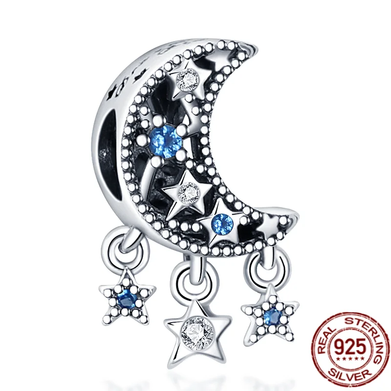

2021 NEW 925 silver Shiny Moon Hanging Star Charms Beads Fit Original 925 Pandora Bracelet Making Women DIY Jewelry Gift