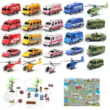 Автомобиль игрушечный для детей вертолет дорожный знак карта пластиковый автомобиль пожарная машина такси модель набор игра Дети новогодн...
