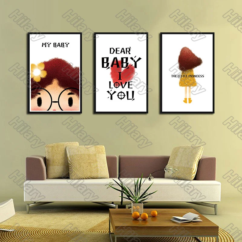 Poster Glasses Girl Baby Cartoon Canvas Painting and Prints Wall Art Pictures Decoration for Living Room 3Pcs Frameless Style