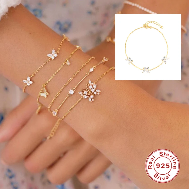 

AIDE S925 Sterling Silver Colorful Bracelet Femme For Women Girls 2021 INS Sweet Butterfly Silver Fancy Crystal Jewelry Femme
