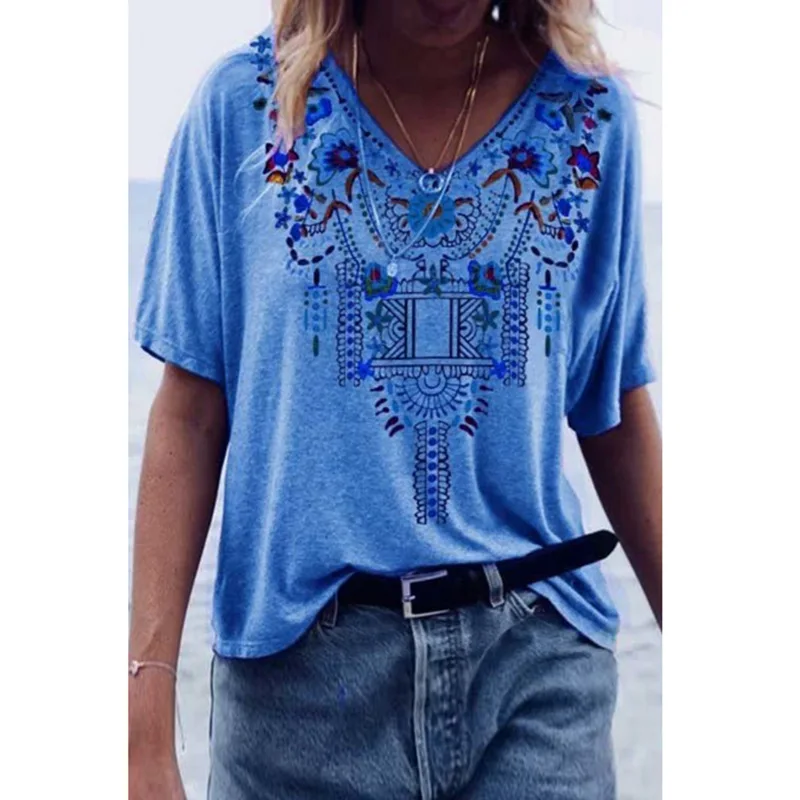 

Summer New Hot Style Women's Loose Print Short-sleeved Shirt Tops
