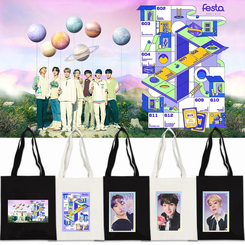 

Нетканая Холщовая Сумка Kpop Idol Bangtan Boys 2021, сумка для вечеринок, сумка для покупок с мультяшным принтом, оптовая продажа